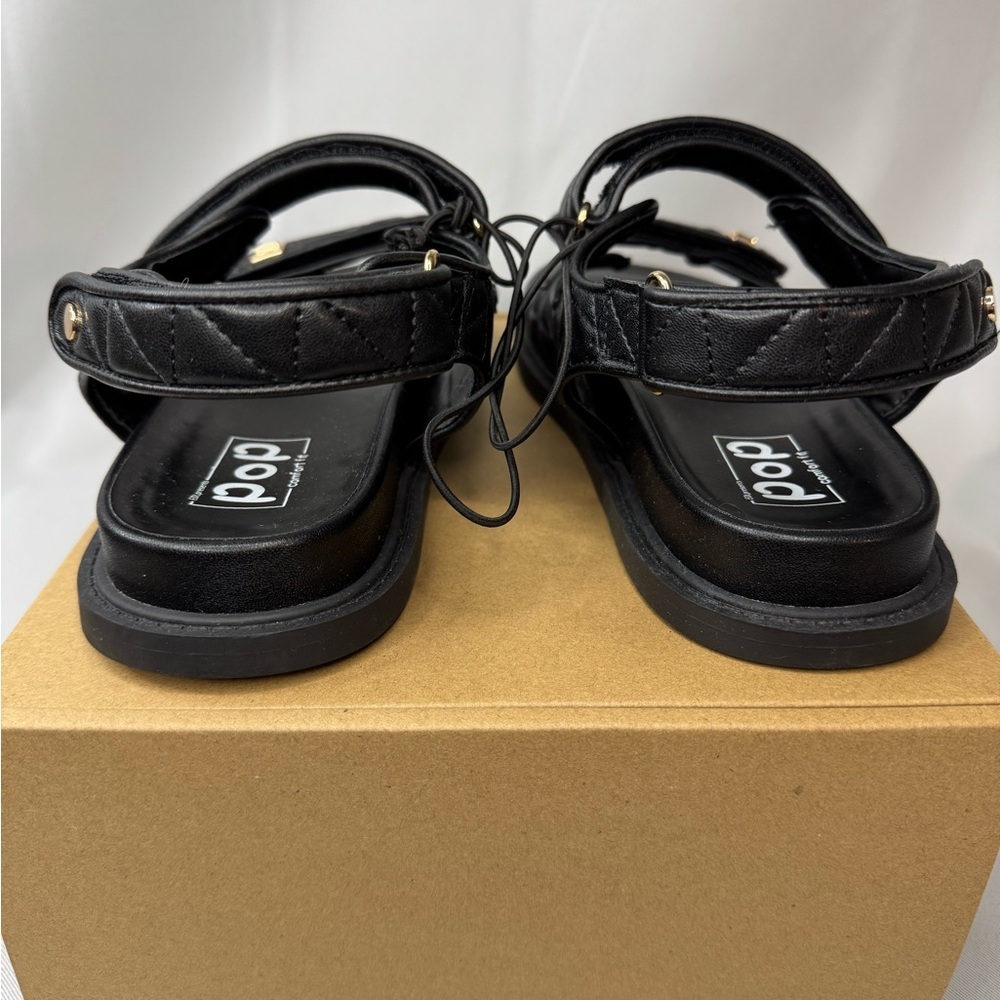 POP Yield Women’s size 9 Adjustable‎ Strap Black Quilted Sandals Molded Footbed - Picture 5 of 8